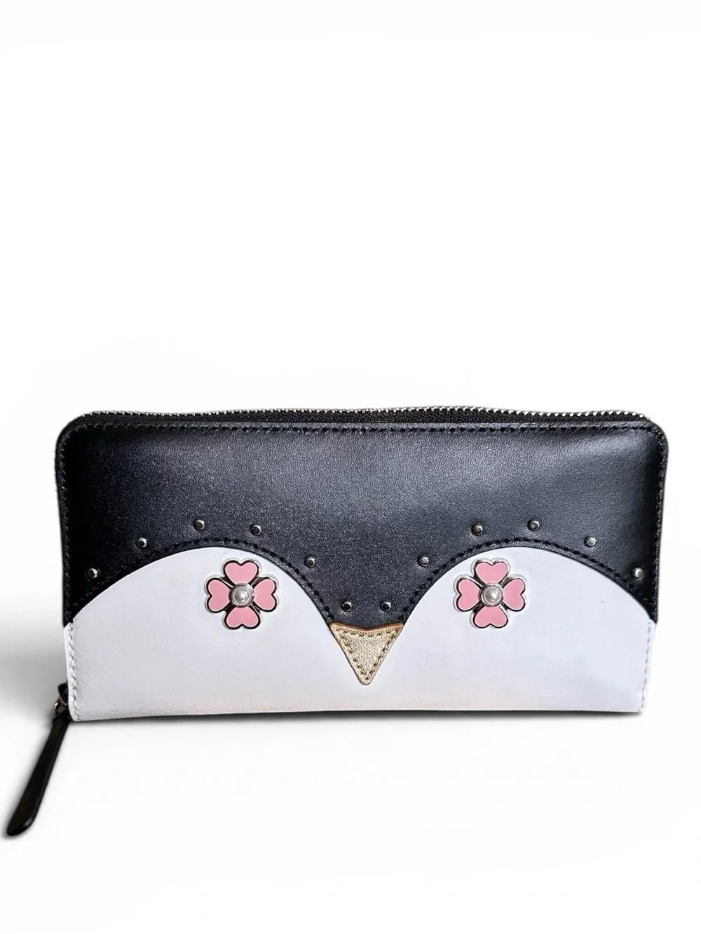 Kate Spade Penguin Novelty Continental Wallet NWT Zip Around Floral Black White